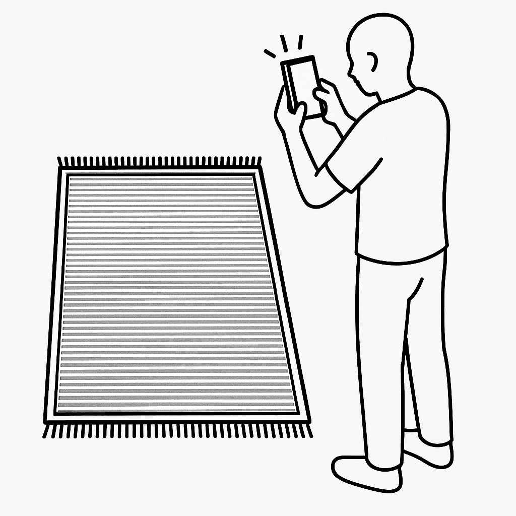 Instructions illustrées montrant une personne prenant une photo du dos du tapis