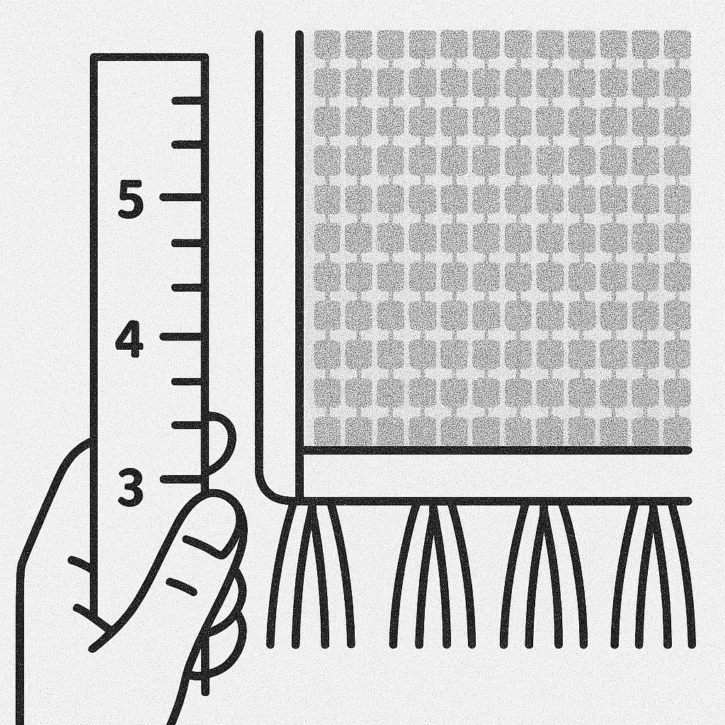 Instructions illustrées montrant une personne prenant une photo en gros plan des nœuds du tapis