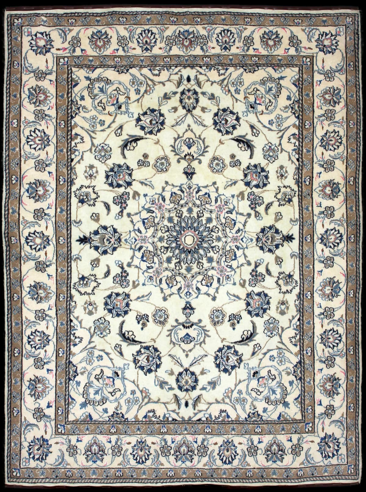 Persian rug of Nain style in dimensions 227 centimeters length by 167 centimeters width with mainly blue and white colors