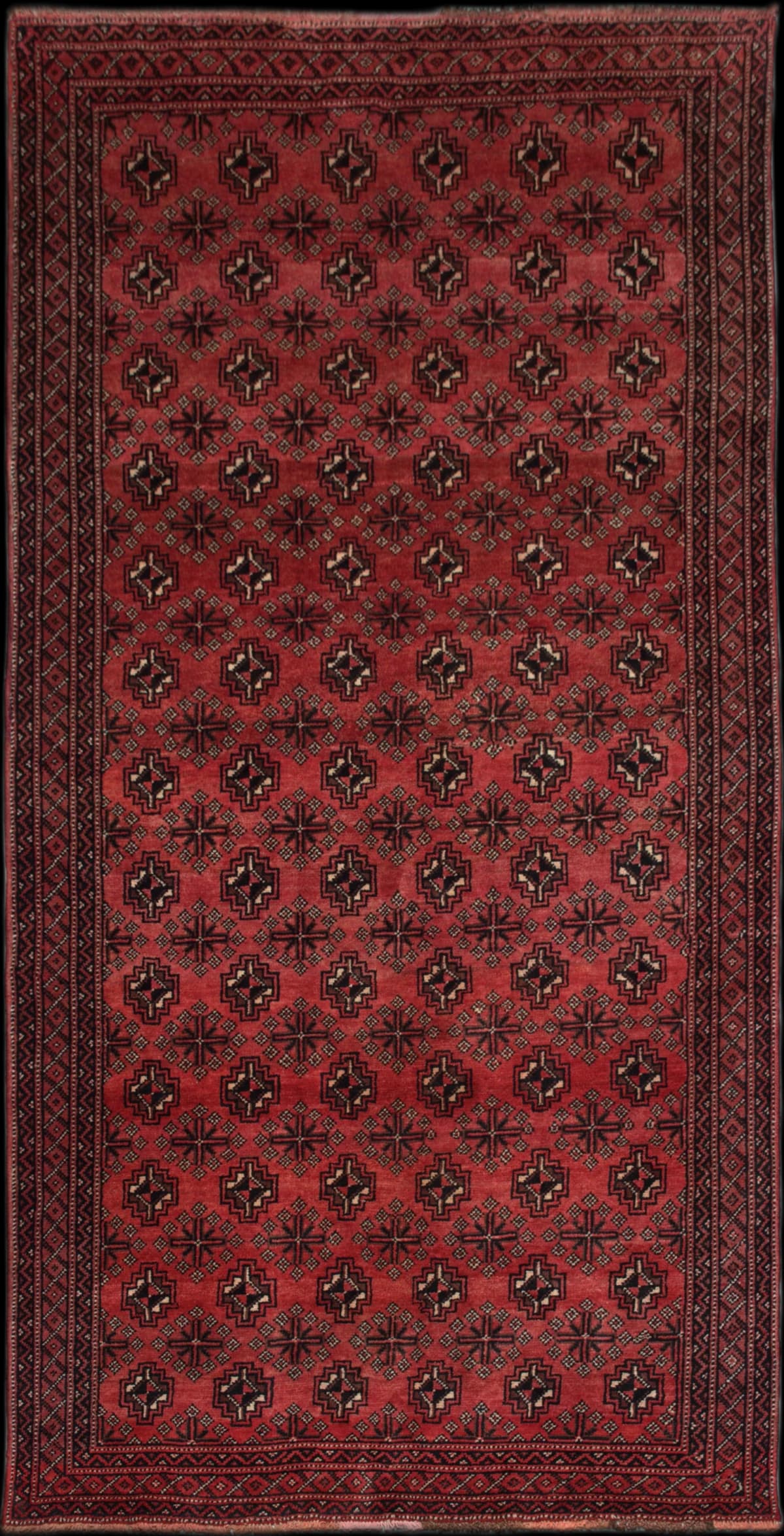 Persian rug of Geometric Rug style in dimensions 294 centimeters length by 150 centimeters width with mainly red colors